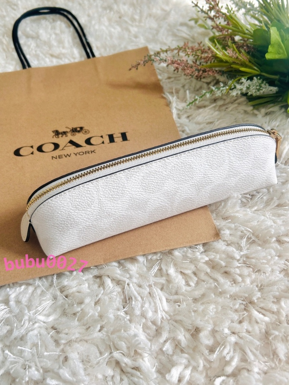 NWT📝Coach Pencil Case In Signature Canvas White Chalk CZ206 School Work Gift